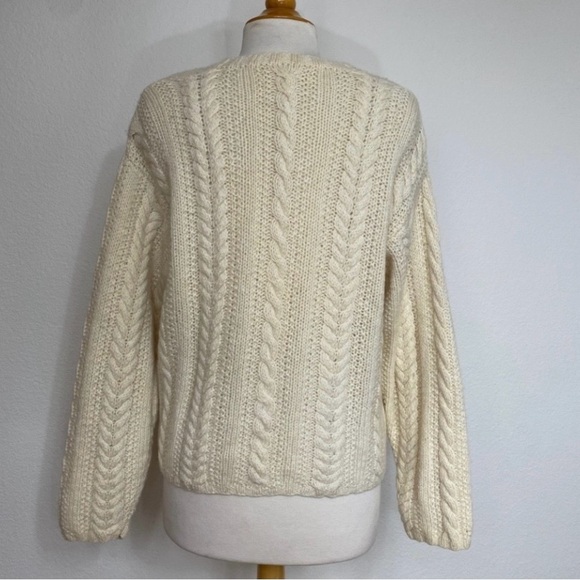 Vintage Women's Cream Thick Cable Knit Button Chunky Cardigan Size Large Classic - Picture 2 of 14